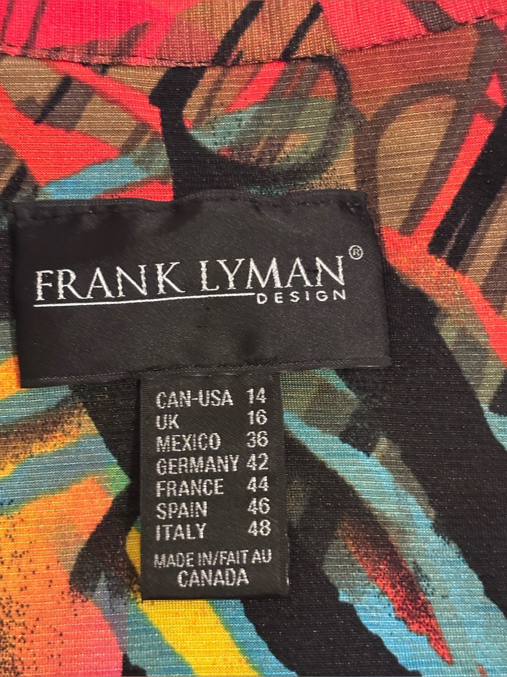 Frank Lyman Sleeveless collared button down Blouse multicoloured size 14 - Picture 8 of 8